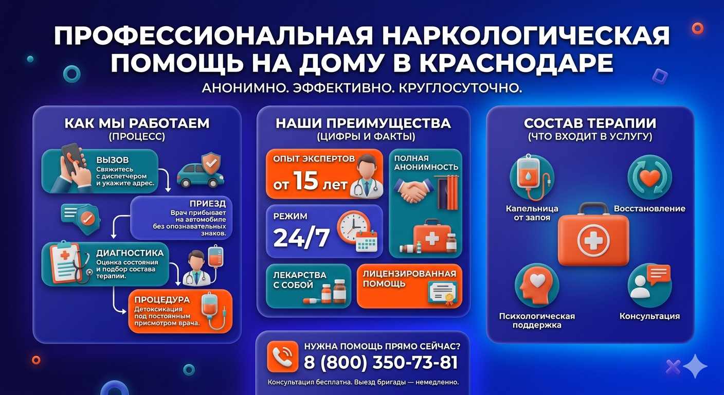 Инфографика о принципах лечения алкоголизма на дому в Щербинке: этапы вызова нарколога, преимущества анонимной детоксикации и состав медицинской помощи.